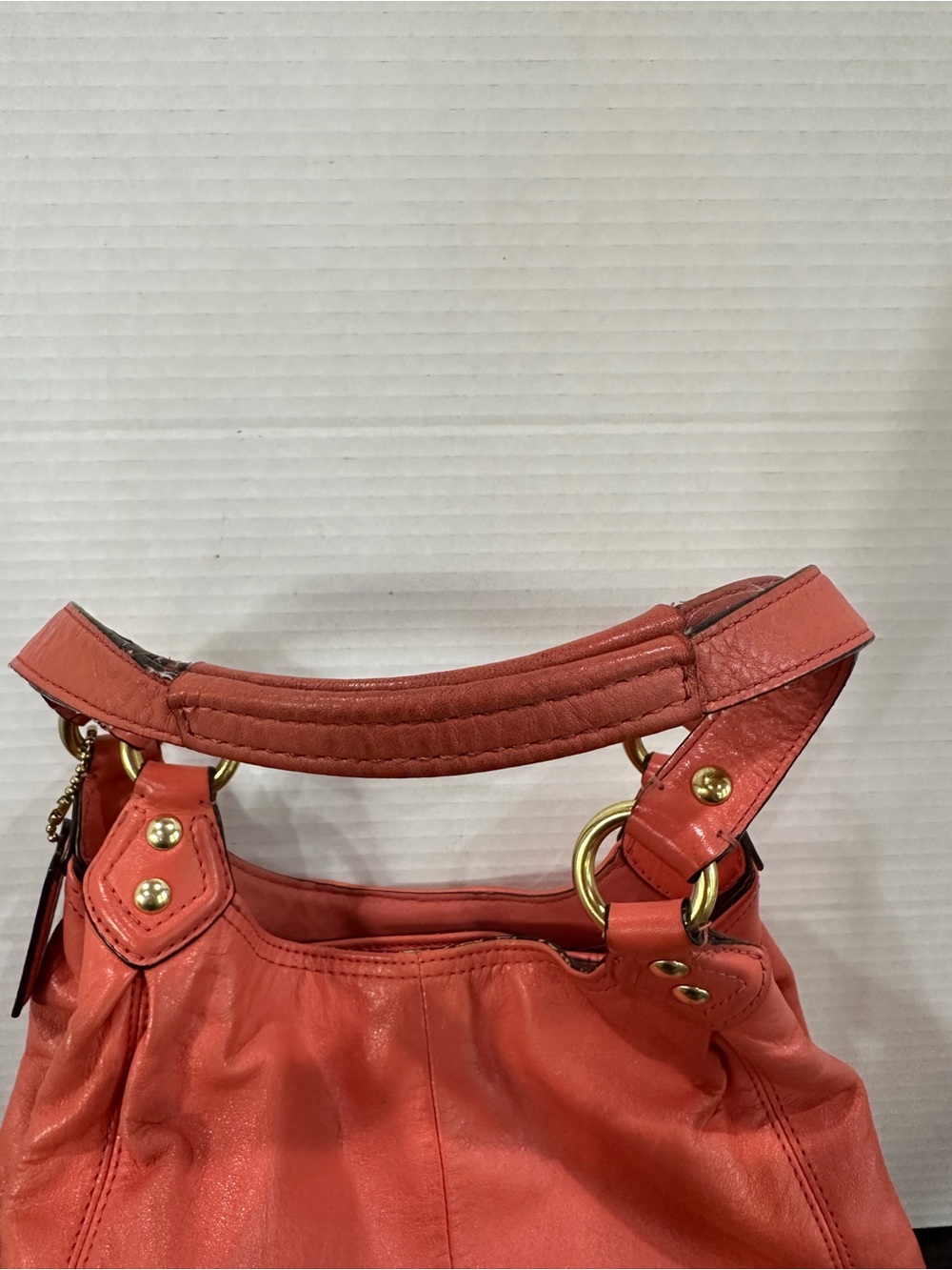 Coach Coral-Orange Leather Shoulder Bag with Gold Hardware - Picture 7 of 7